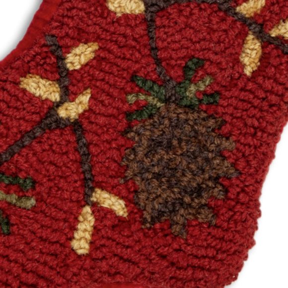 x4 Chandler 4 Corners Pinecone Branch Christmas Stocking Set Hooked Wool Megroz - Picture 4 of 6